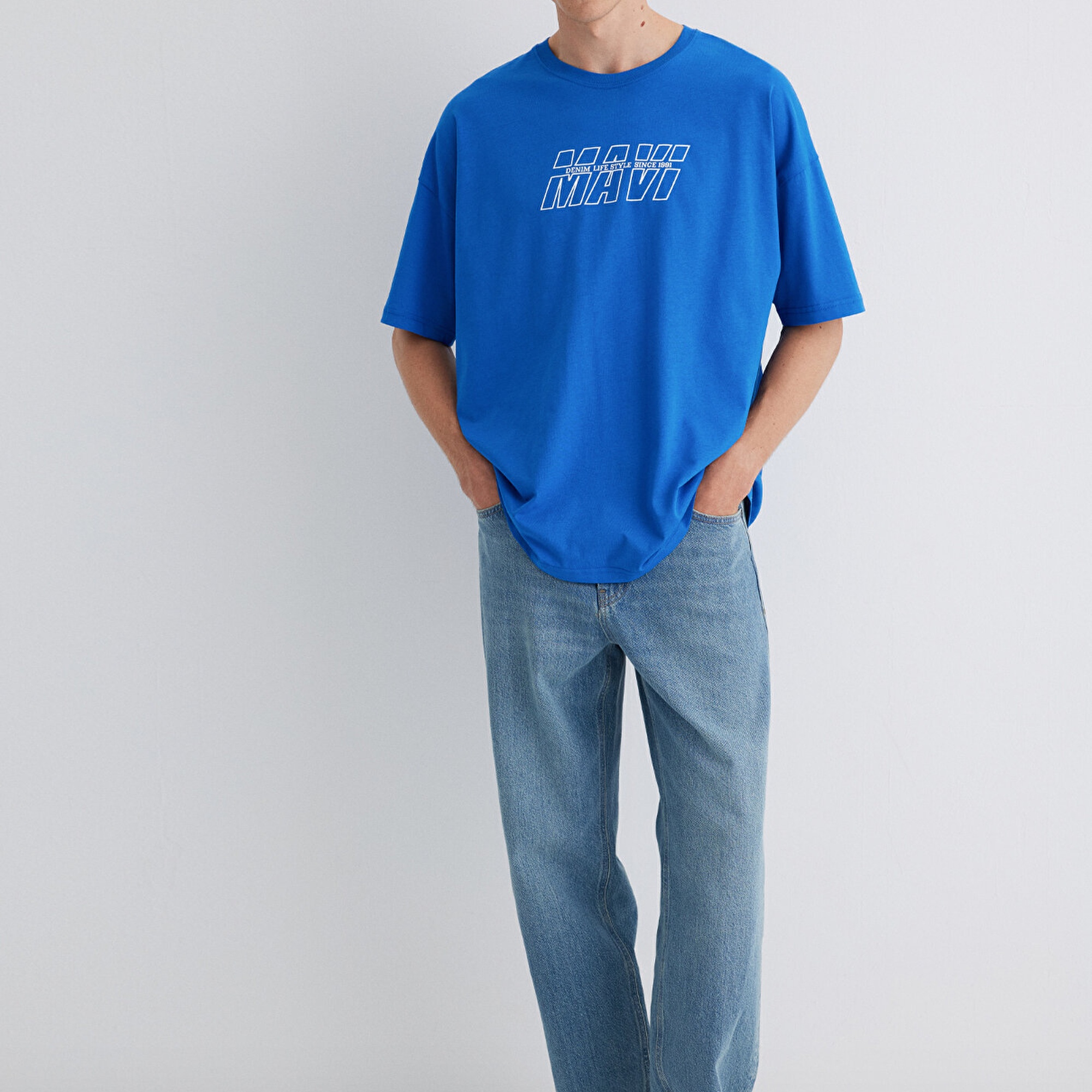 Mavi Mavi Baskılı Mavi Tişört Oversize / Geniş Kesim 0611827-70895