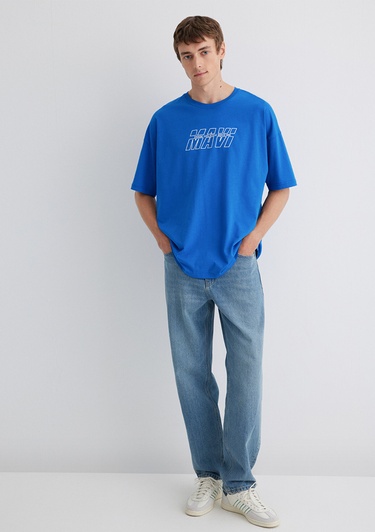  Mavi Mavi Baskılı Mavi Tişört Oversize / Geniş Kesim 0611827-70895