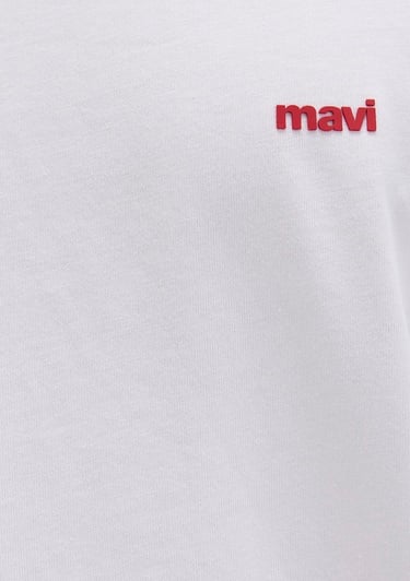  Mavi Mavi Logo Baskılı Beyaz Basic Tişört Loose Fit / Bol Rahat Kesim 0612216-620