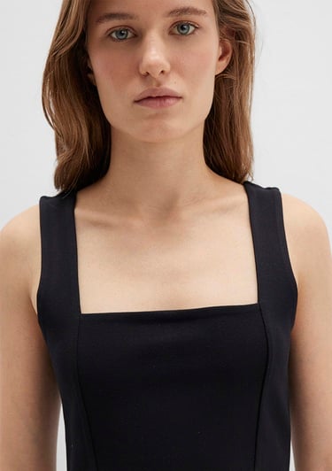  Mavi Kare Yaka Siyah Crop Top Crop / Kısa Kesim 1612657-900