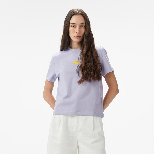  Calvin Klein Floed Logo Kadın Mor T-Shirt