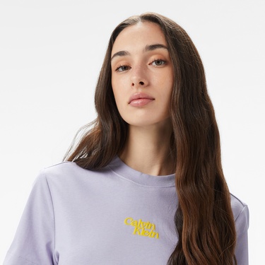  Calvin Klein Floed Logo Kadın Mor T-Shirt