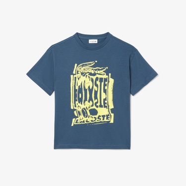  Lacoste Çocuk Bisiklet Yaka Baskılı Lacivert T-Shirt