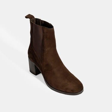  Kadın Kahve Lastikli Topuklu Süet Bot