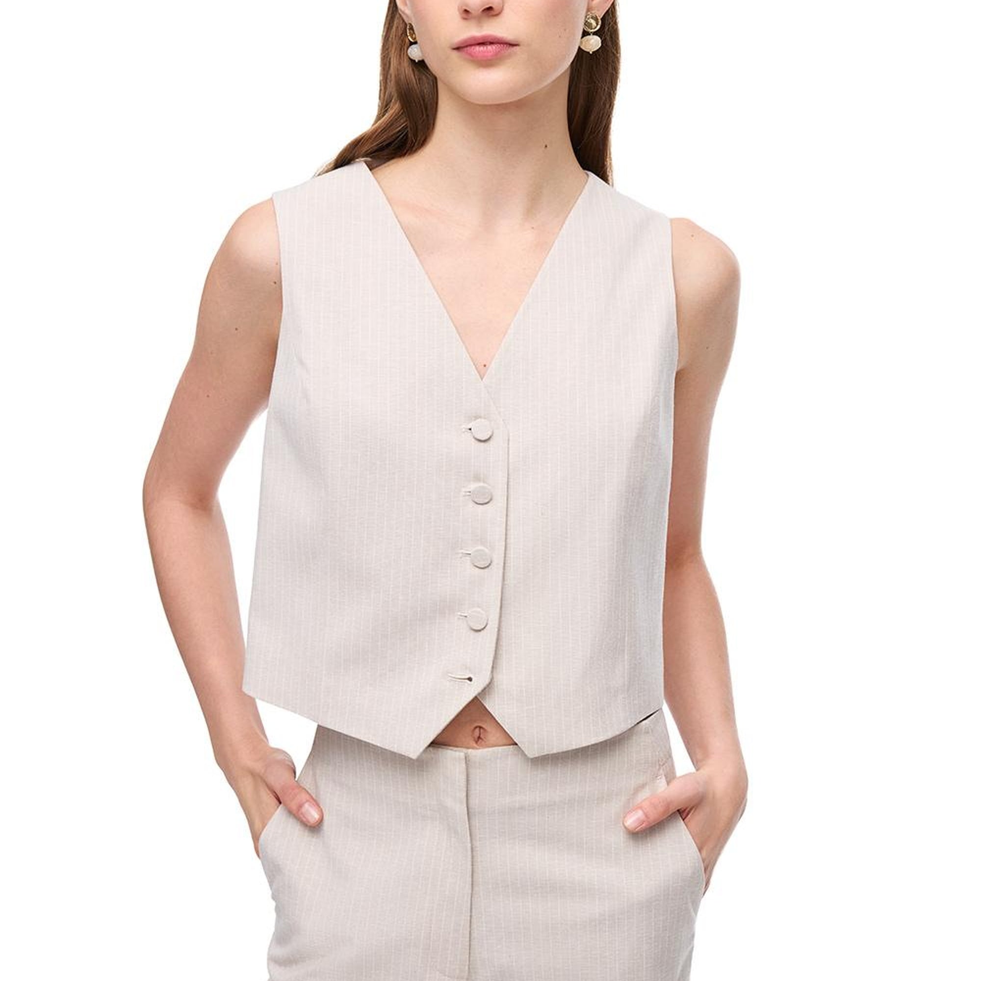 Çizgili V Yaka Yelek