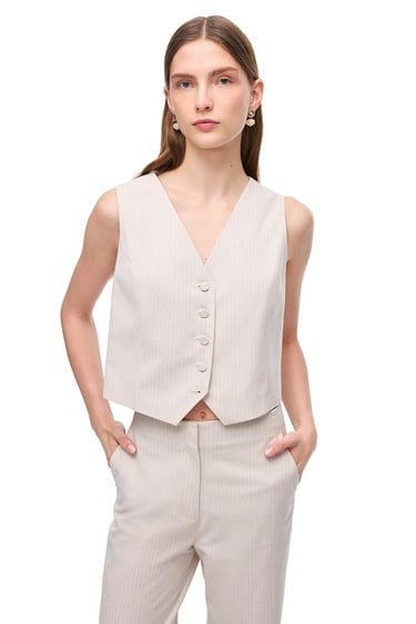  Çizgili V Yaka Yelek