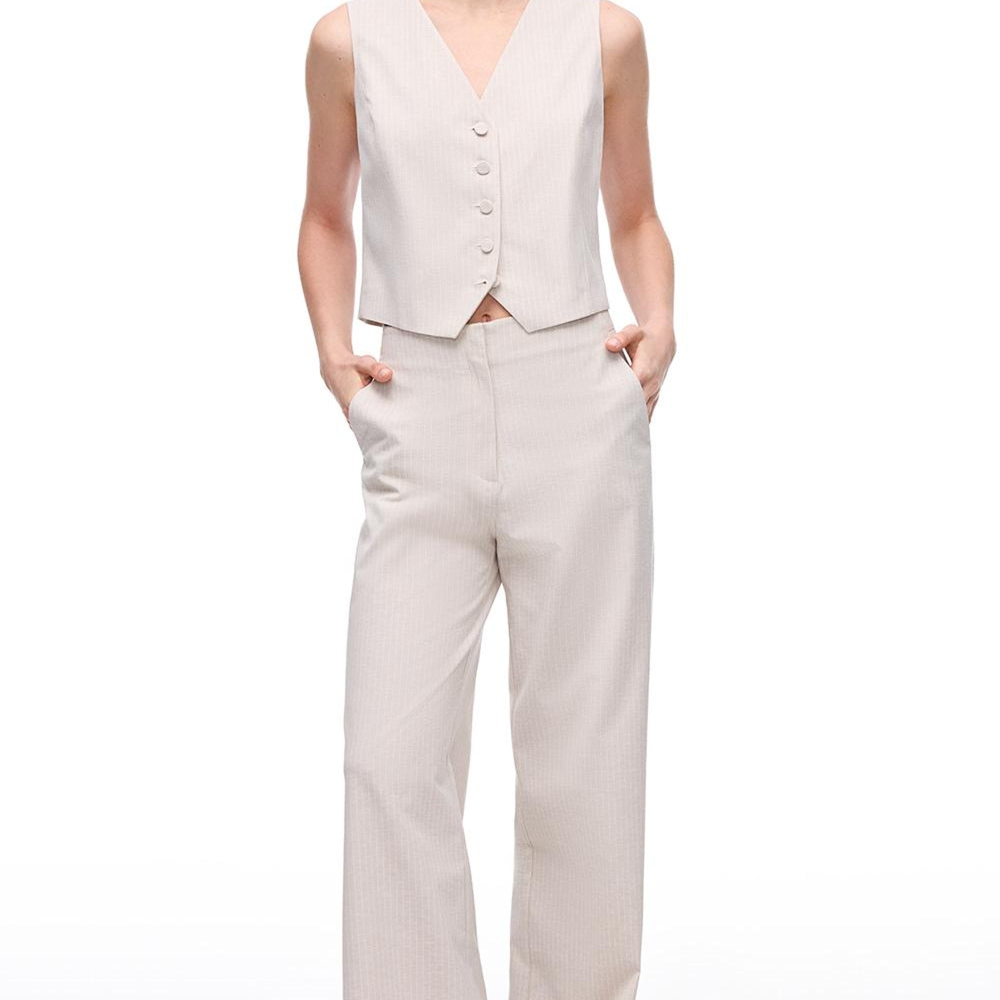 Çizgili V Yaka Yelek