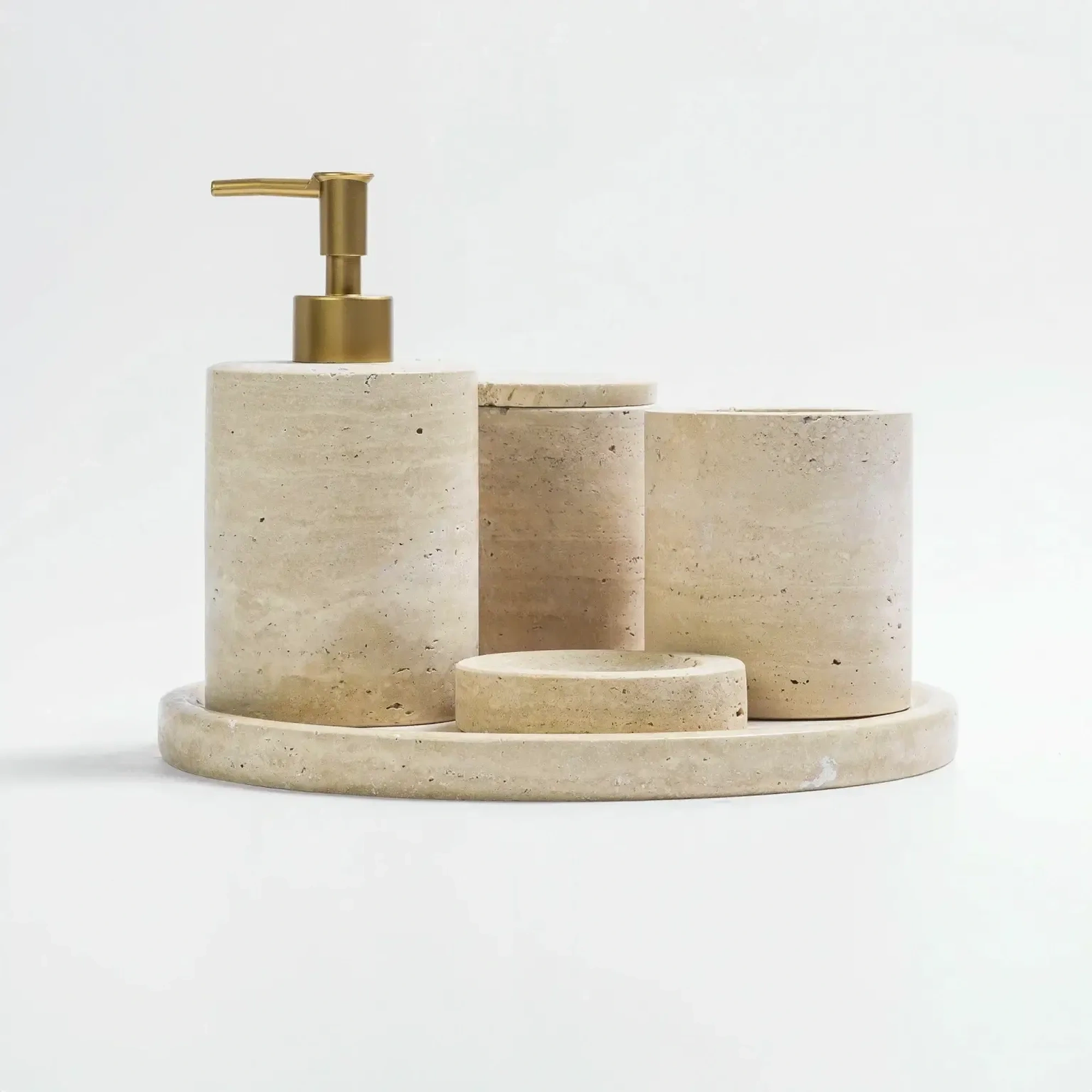 Qua Home Rizz Mermer 5'li Banyo Seti Bej