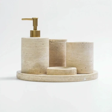  Qua Home Rizz Mermer 5'li Banyo Seti Bej