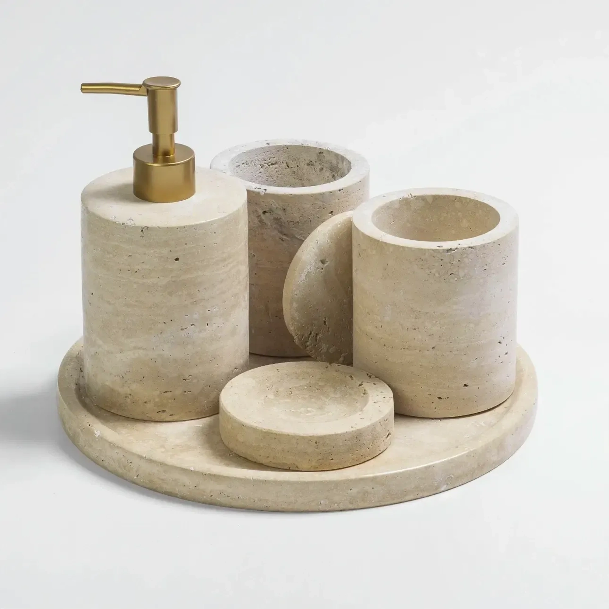 Qua Home Rizz Mermer 5'li Banyo Seti Bej