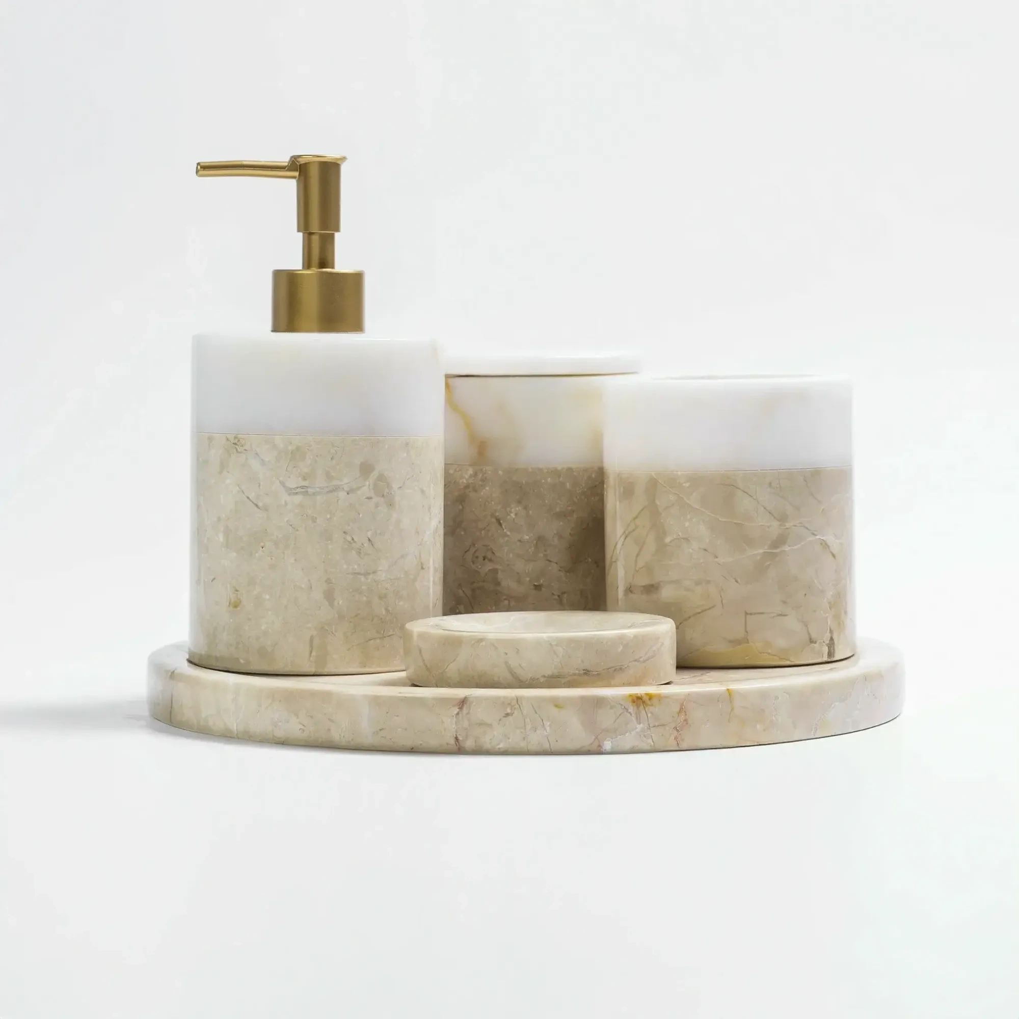 Qua Home Rizz Mermer 5' li Banyo Seti Bej Beyaz