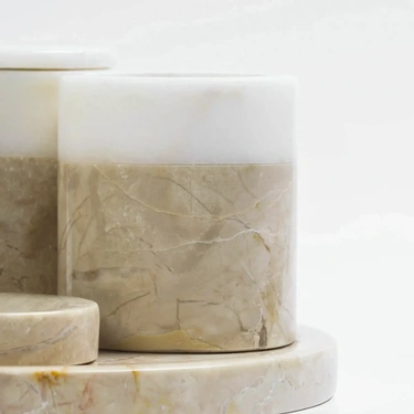  Qua Home Rizz Mermer 5' li Banyo Seti Bej Beyaz