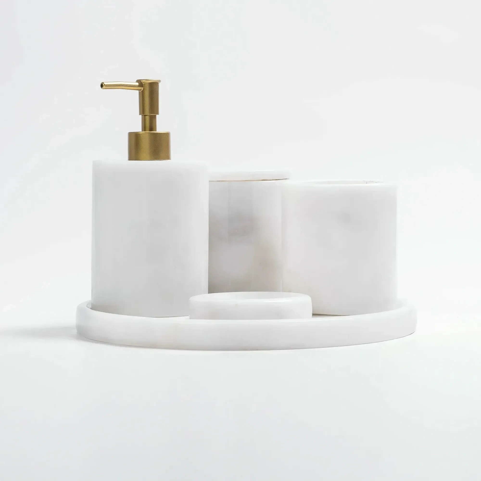 Qua Home Rizz Mermer 5' li Banyo Seti Beyaz