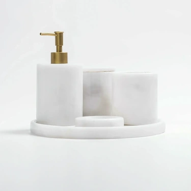  Qua Home Rizz Mermer 5' li Banyo Seti Beyaz