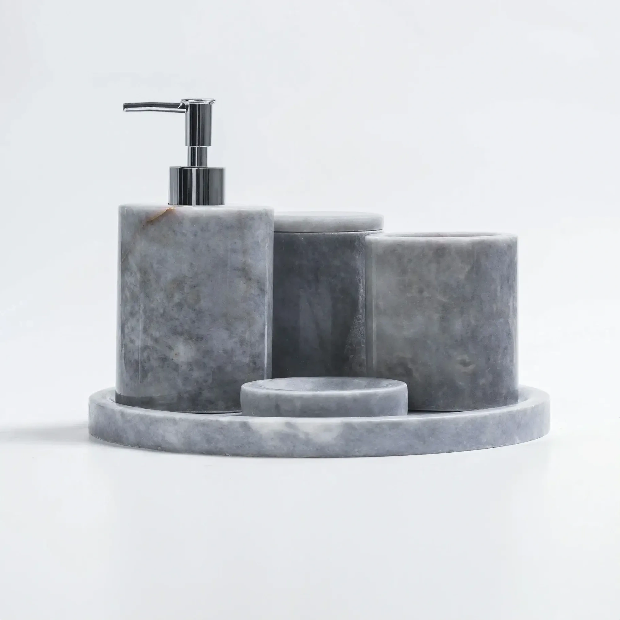 Qua Home Rizz Mermer 5' li Banyo Seti Gri