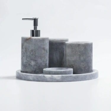  Qua Home Rizz Mermer 5' li Banyo Seti Gri