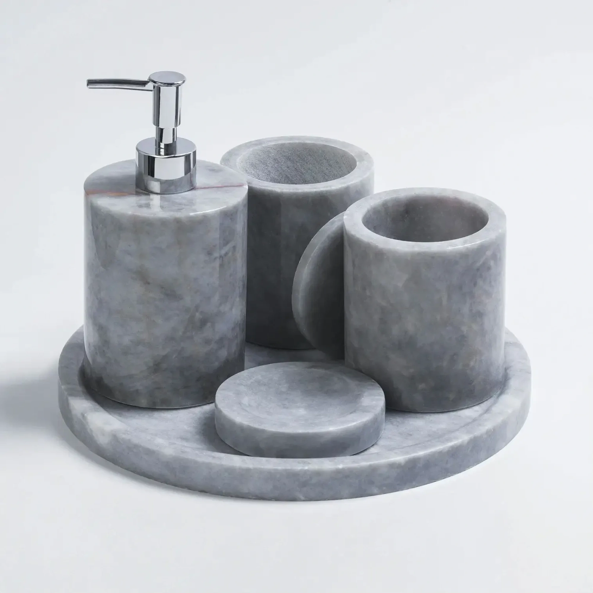 Qua Home Rizz Mermer 5' li Banyo Seti Gri