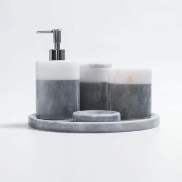  Qua Home Rizz Mermer 5' li Banyo Seti Gri Beyaz