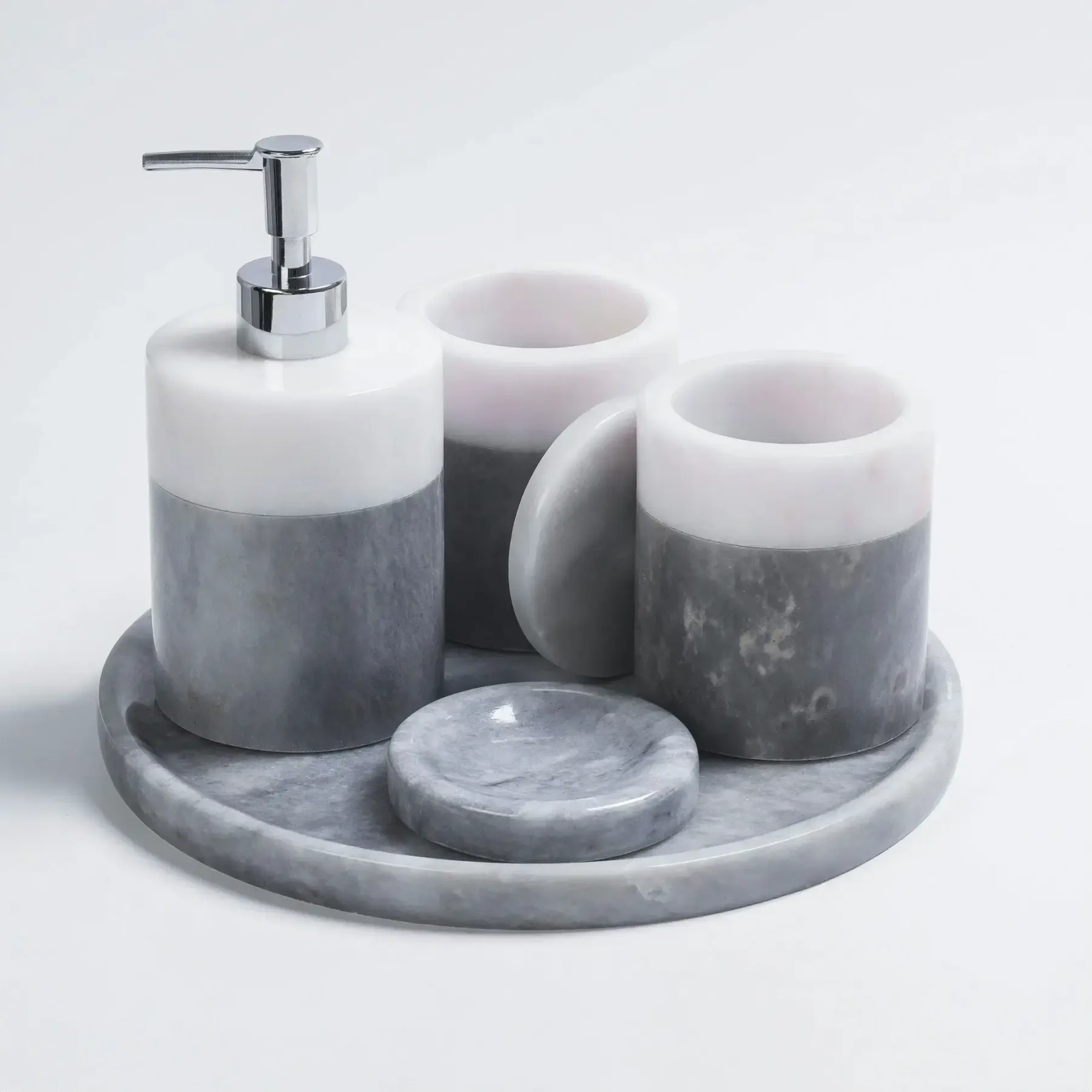 Qua Home Rizz Mermer 5' li Banyo Seti Gri Beyaz