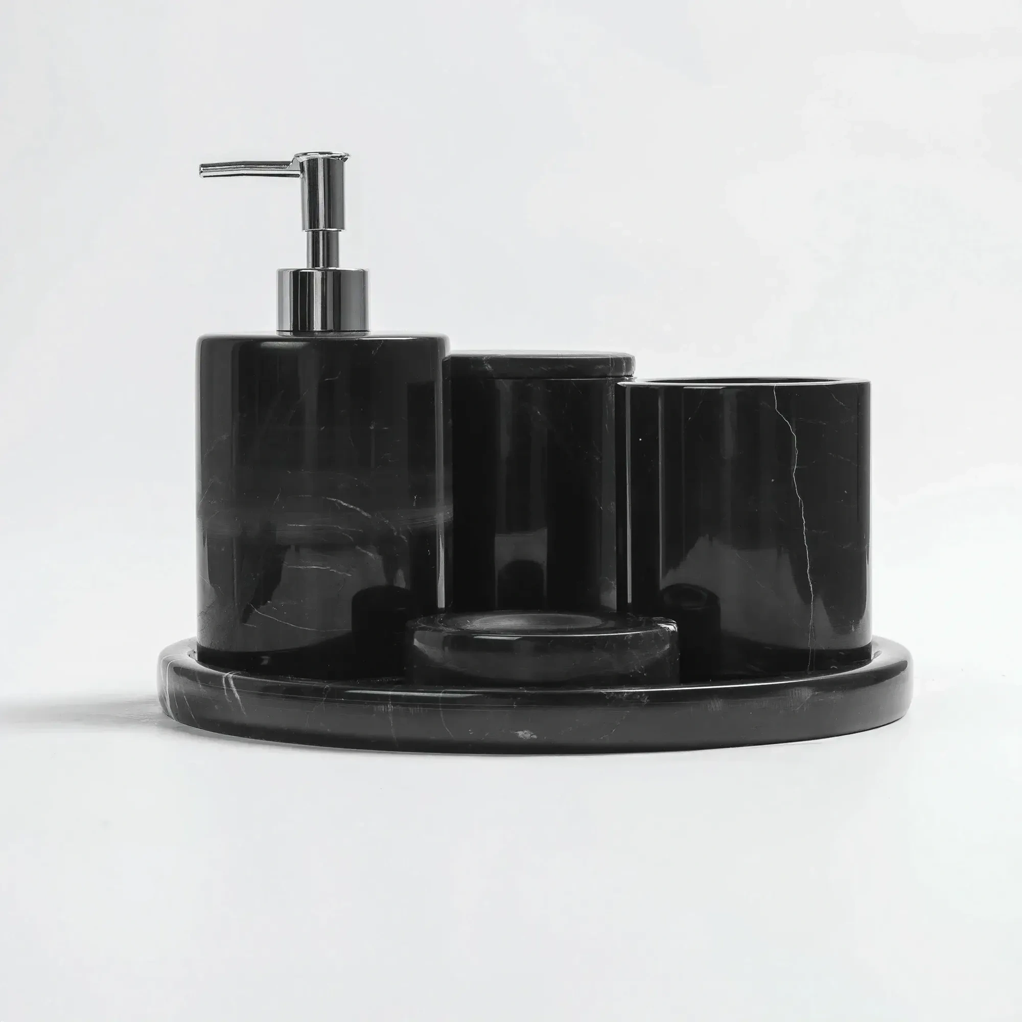 Qua Home Rizz Mermer 5' li Banyo Seti Siyah