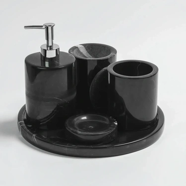  Qua Home Rizz Mermer 5' li Banyo Seti Siyah