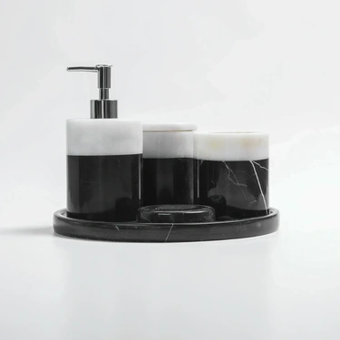  Qua Home Rizz Mermer 5' li Banyo Seti Siyah Beyaz