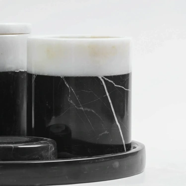  Qua Home Rizz Mermer 5' li Banyo Seti Siyah Beyaz