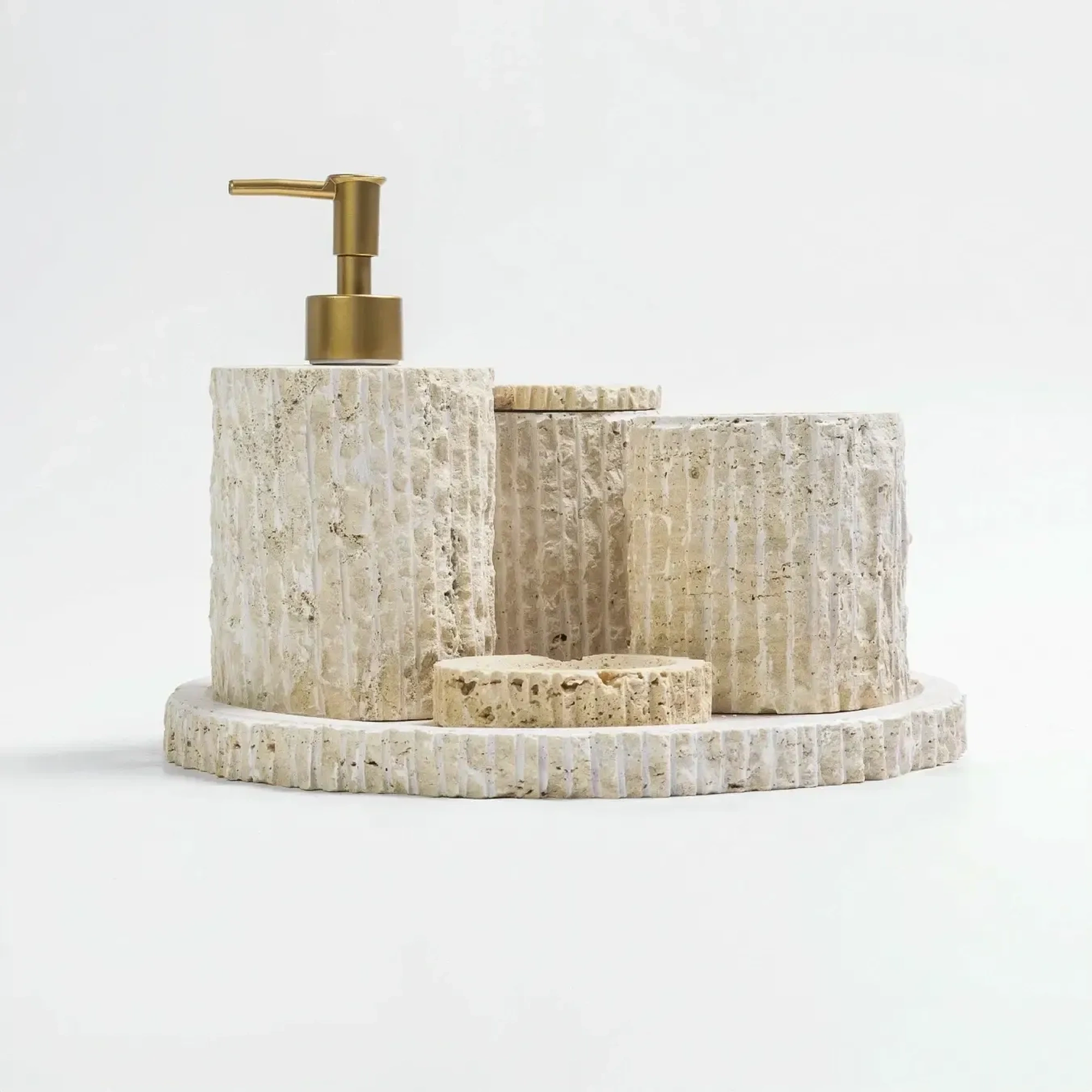 Qua Home Rizz Mermer 5' li Banyo Seti Traverten