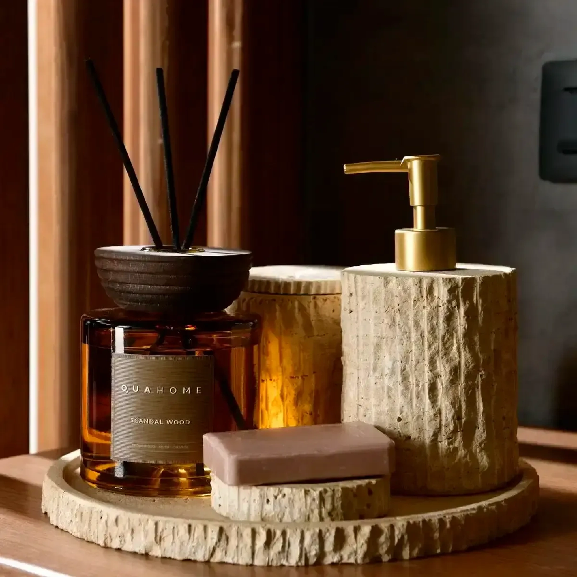 Qua Home Rizz Mermer 5' li Banyo Seti Traverten