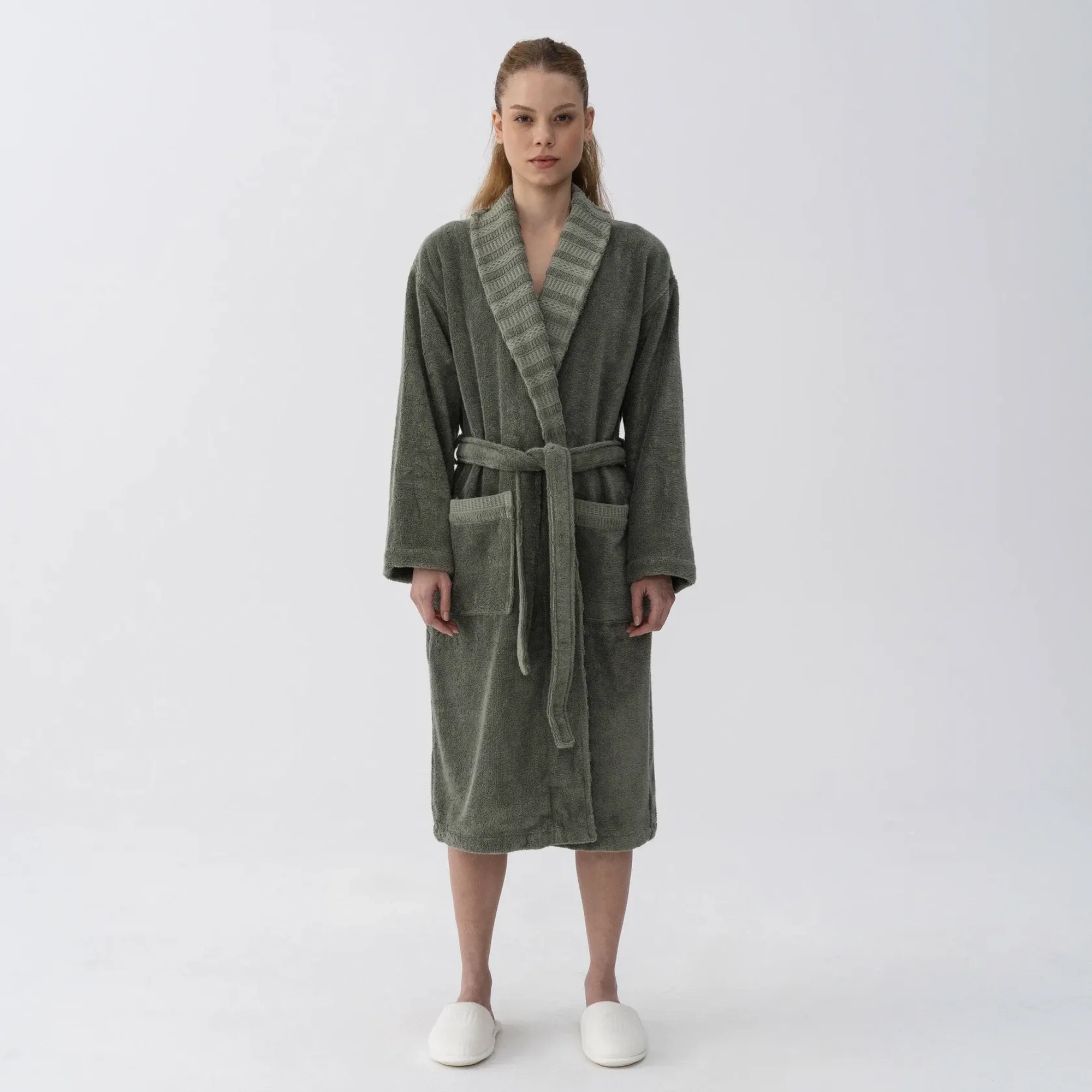 Qua Home Mauve Pima Pamuk Kadın Bornoz Haki