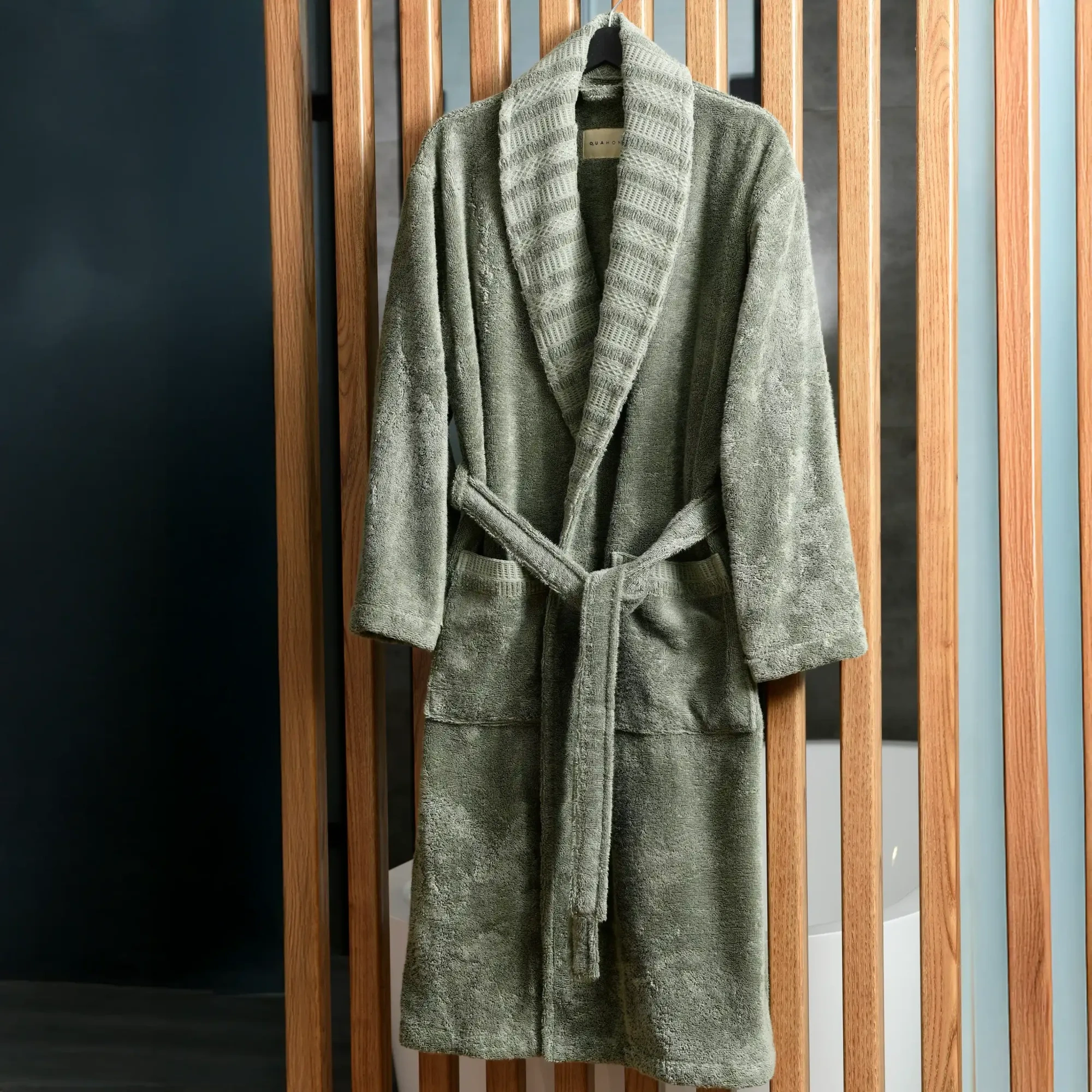 Qua Home Mauve Pima Pamuk Kadın Bornoz Haki