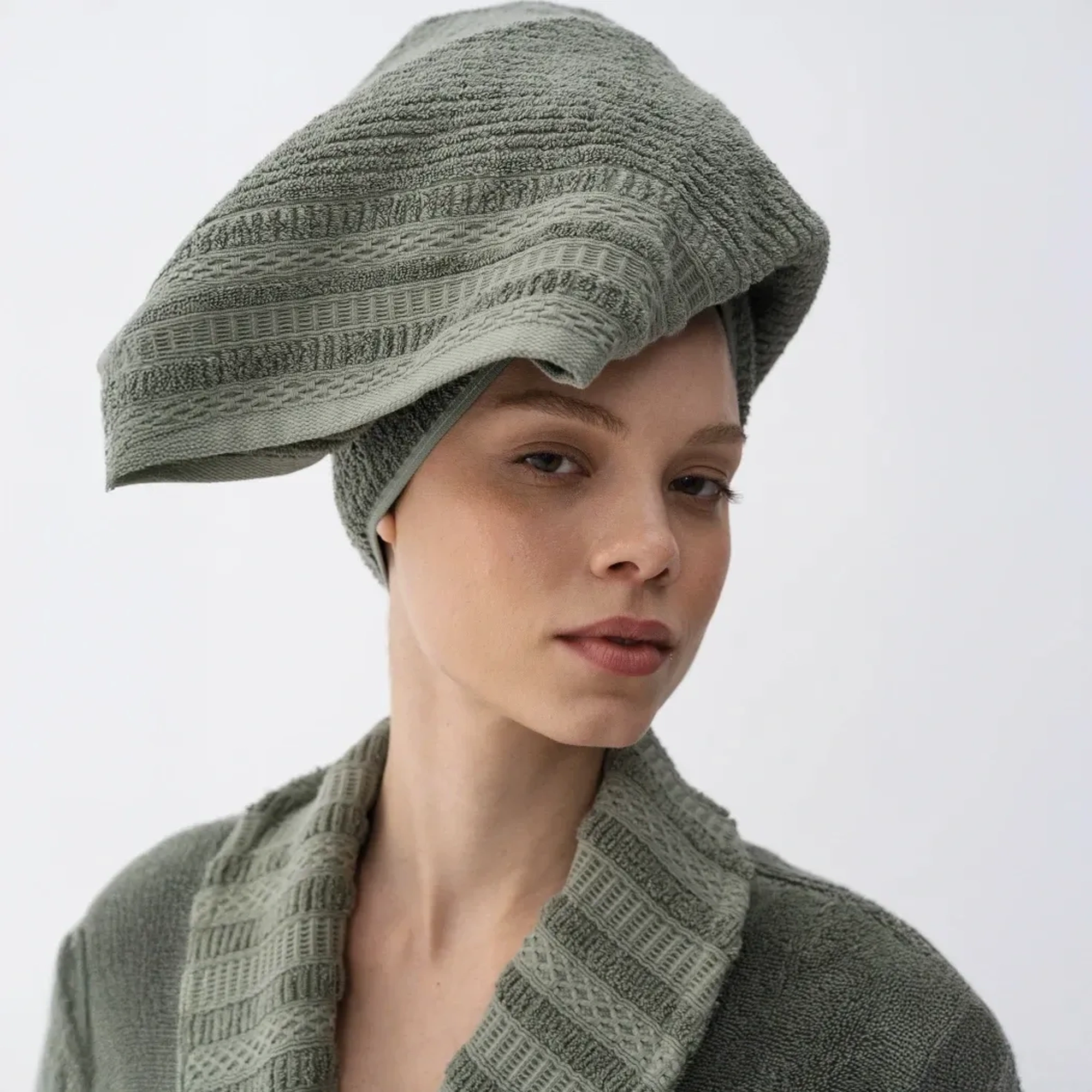 Qua Home Mauve Pima Pamuk Kadın Bornoz Haki