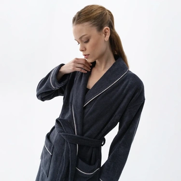  Qua Home Pansy Pima Pamuk Unisex Bornoz Antrasit