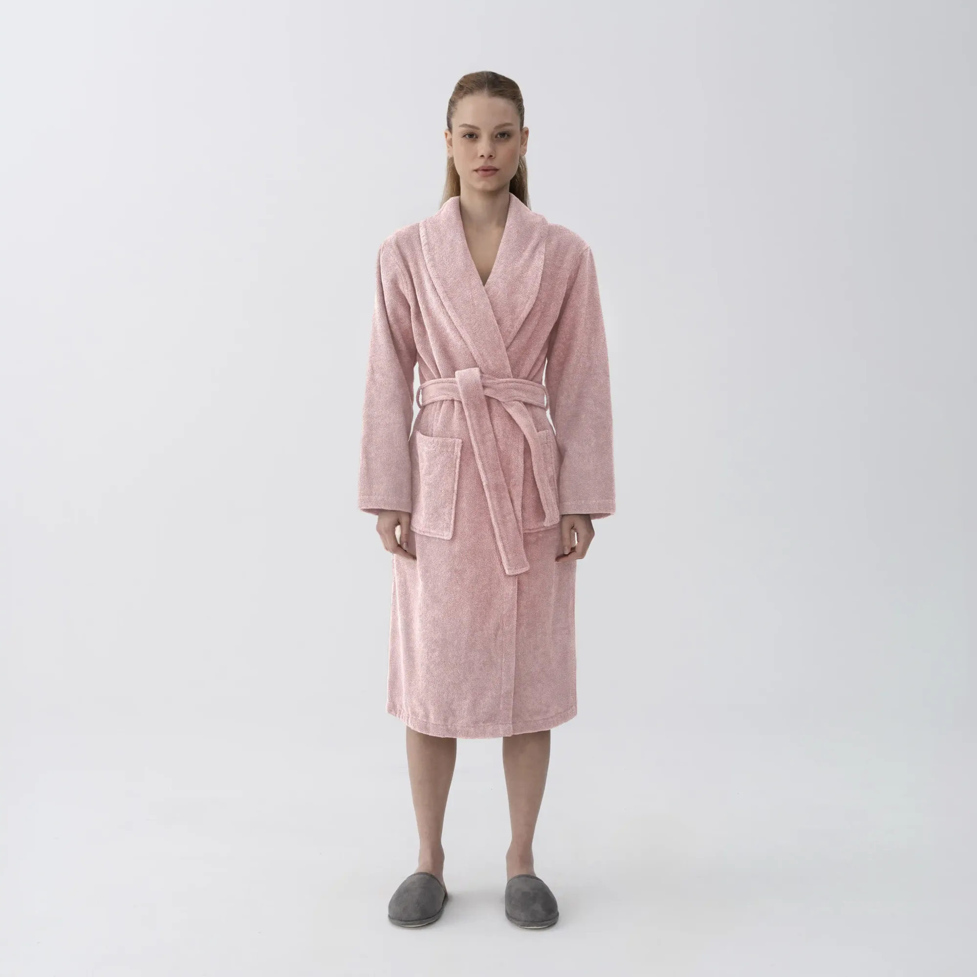  Qua Home Eclair Penye Pamuk Unisex Bornoz Gül Kurusu