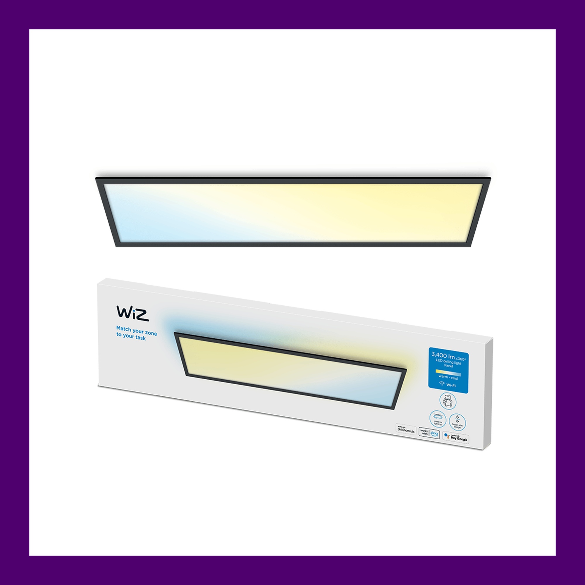 Wiz Siyah Akıllı Sıva Üstü Sarı-Beyaz Ambiyans Dikdörtgen Panel Tavan Armatürü 36W