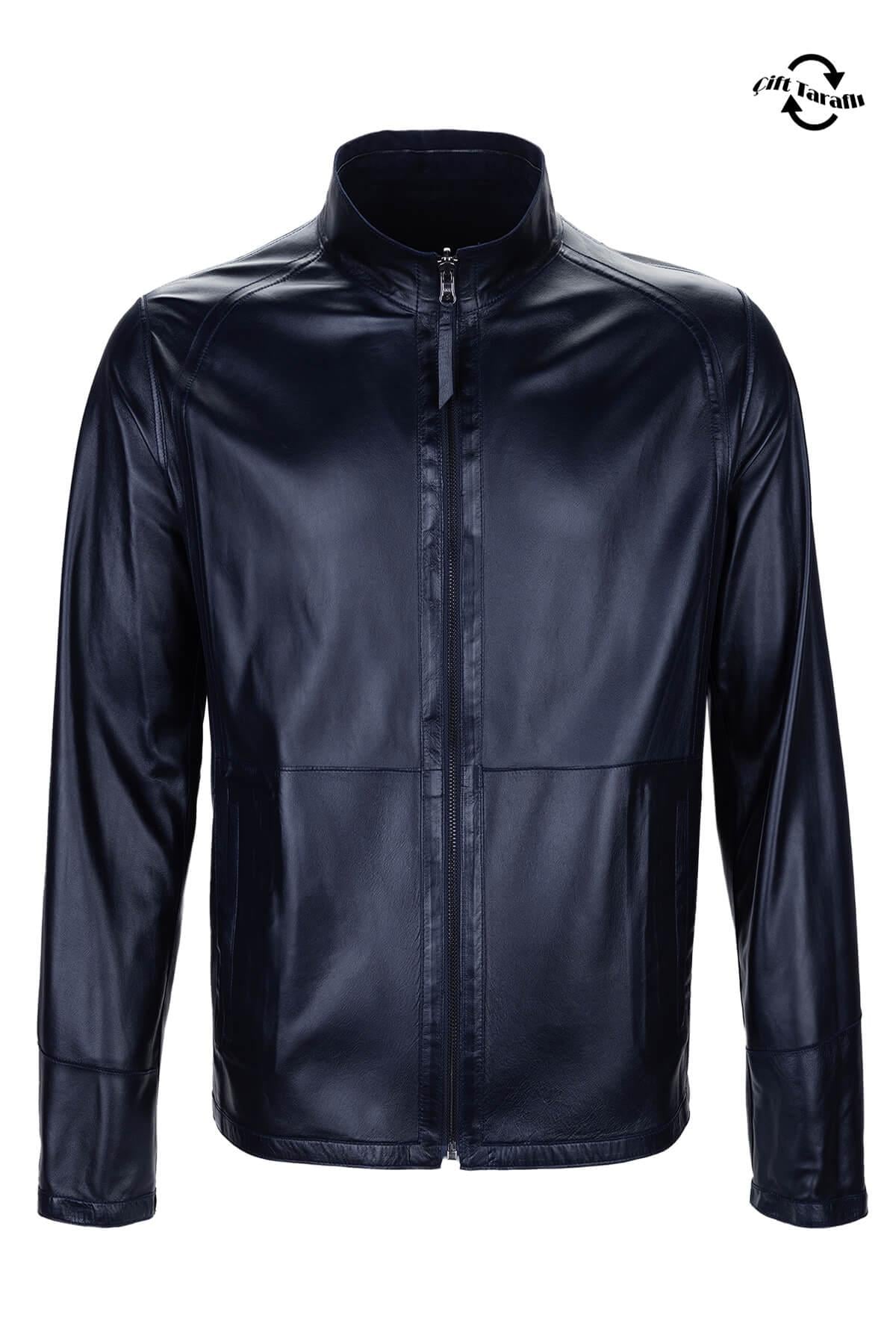  Tamer Tanca Erkek Hakiki Deri Lacivert Süet Deri Mont