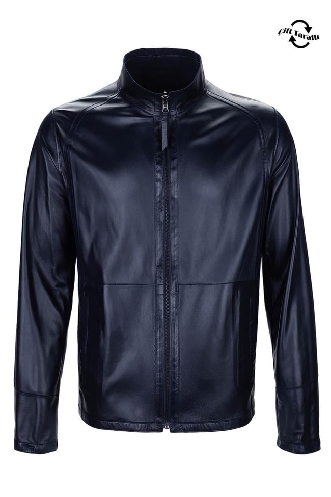  Tamer Tanca Erkek Hakiki Deri Lacivert Süet Deri Mont