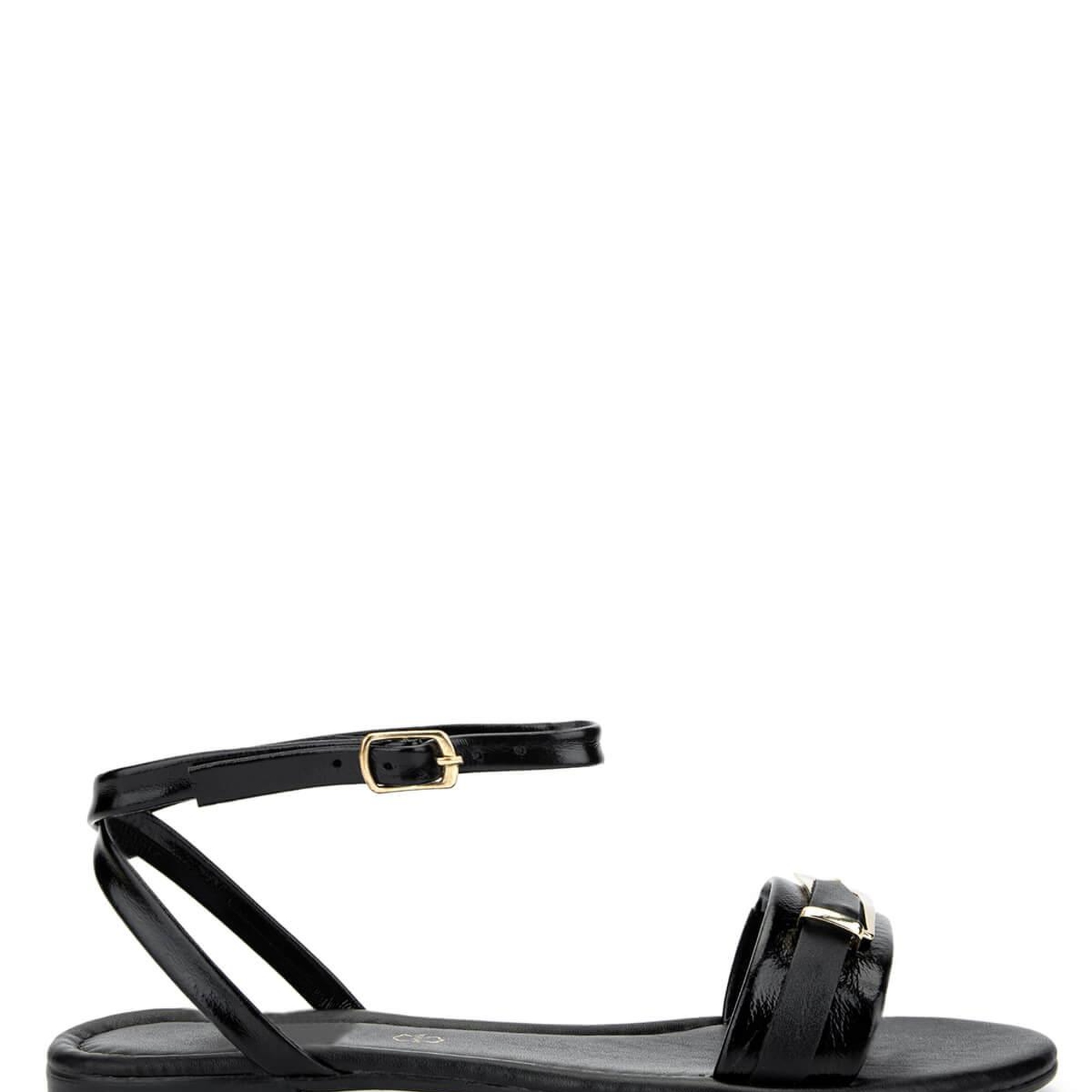 Tamer Tanca Kadın Hakiki Deri Siyah Rugan Düz Sandalet