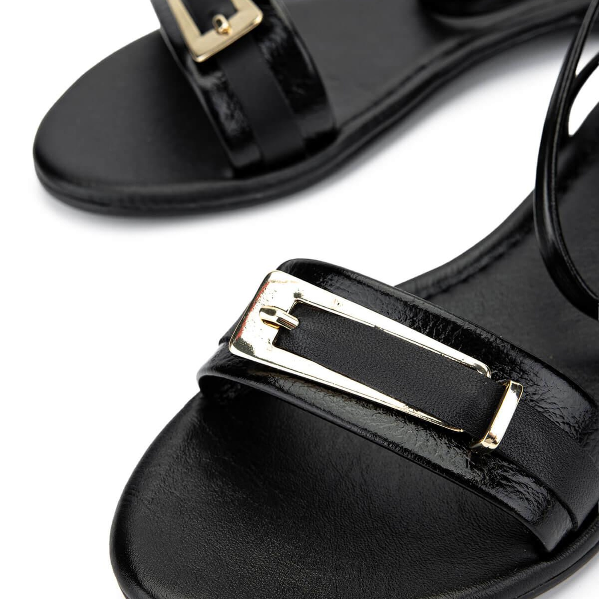 Tamer Tanca Kadın Hakiki Deri Siyah Rugan Düz Sandalet