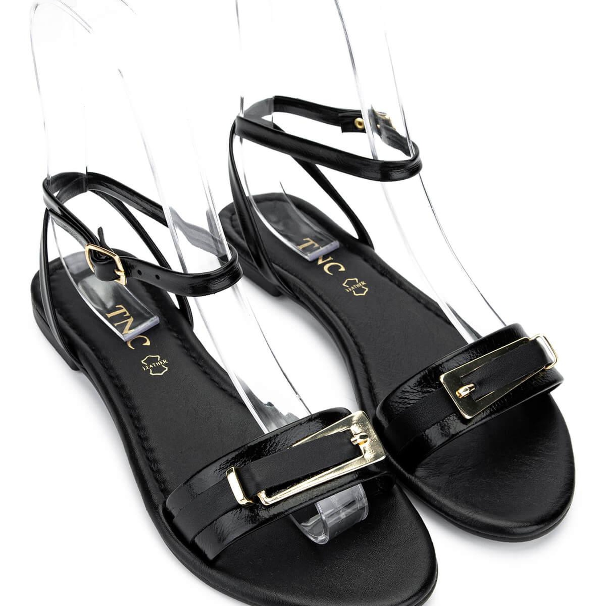 Tamer Tanca Kadın Hakiki Deri Siyah Rugan Düz Sandalet