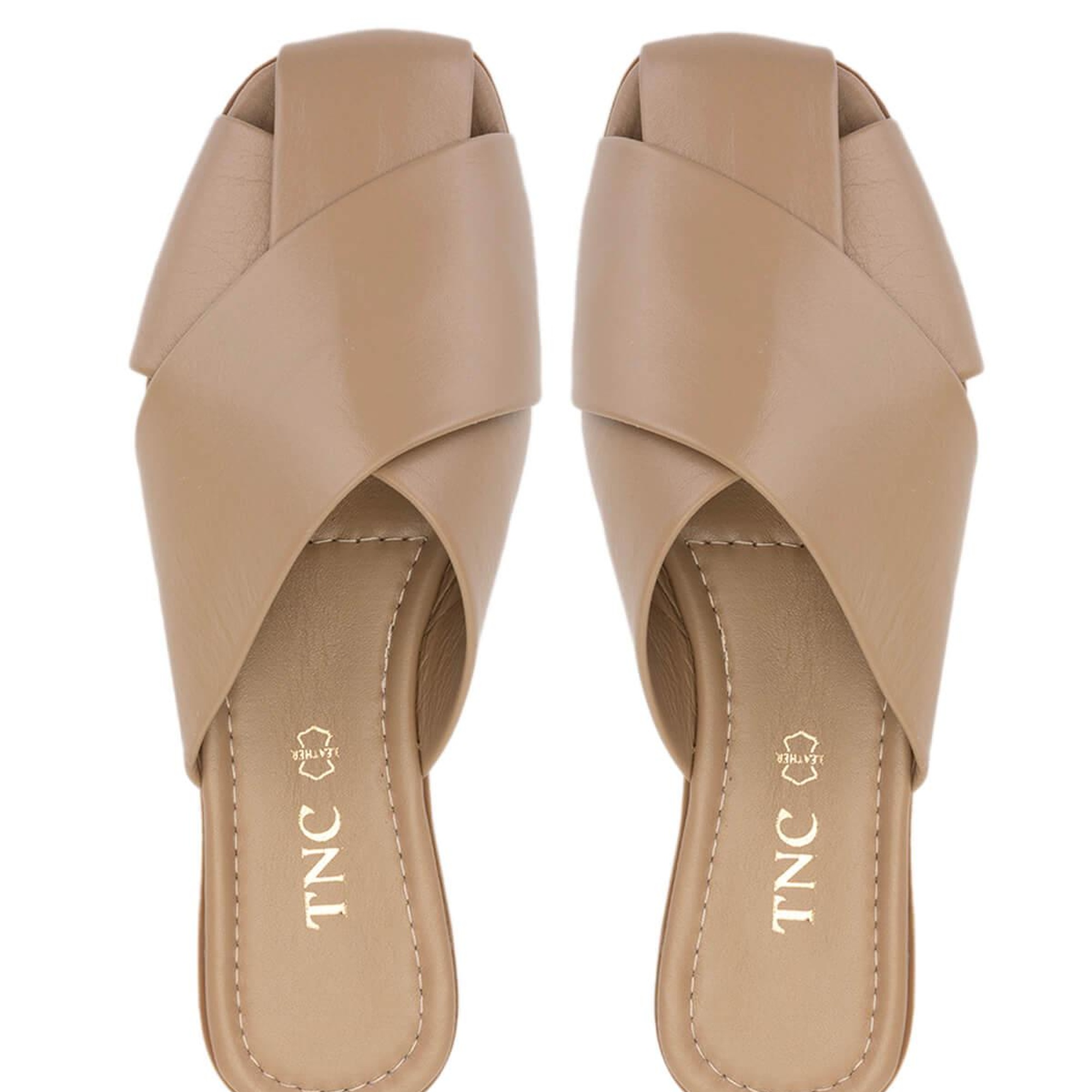 Tamer Tanca Kadın Hakiki Deri Bej Topuklu Terlik