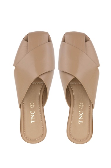  Tamer Tanca Kadın Hakiki Deri Bej Topuklu Terlik