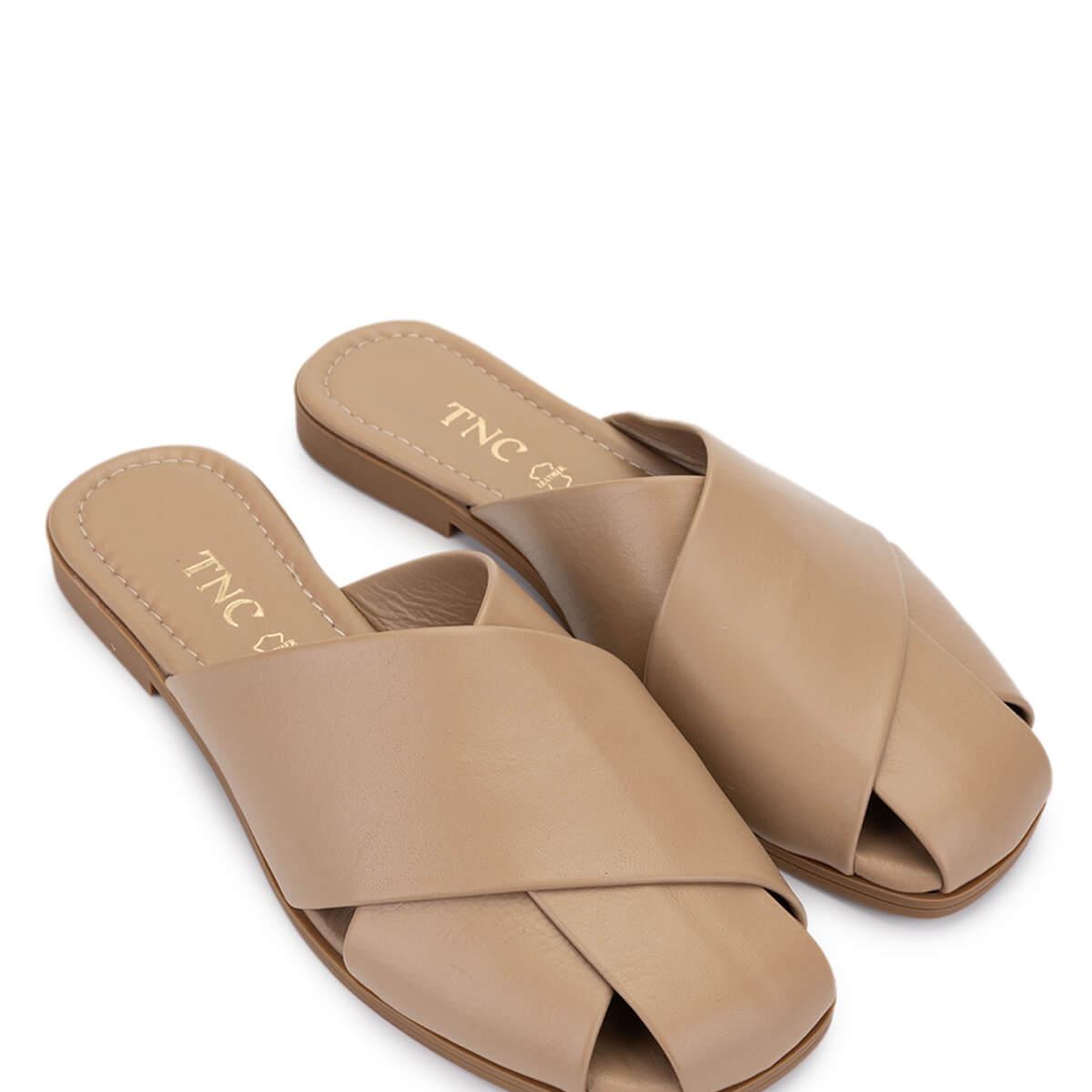 Tamer Tanca Kadın Hakiki Deri Bej Topuklu Terlik