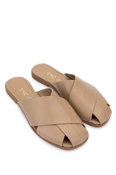  Tamer Tanca Kadın Hakiki Deri Bej Topuklu Terlik