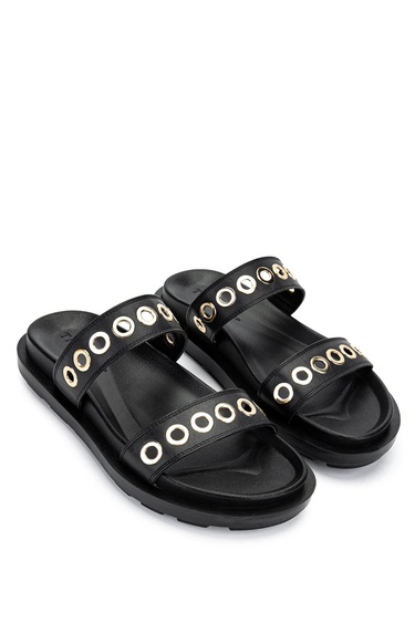  Tamer Tanca Kadın Hakiki Deri Siyah Düz Terlik