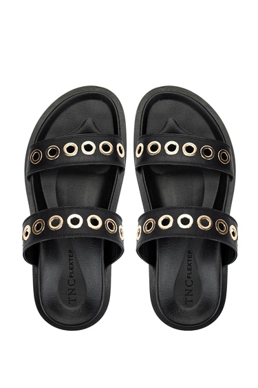  Tamer Tanca Kadın Hakiki Deri Siyah Düz Terlik