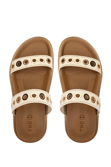  Tamer Tanca Kadın Hakiki Deri Bej Düz Terlik