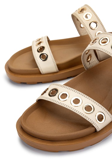  Tamer Tanca Kadın Hakiki Deri Bej Düz Terlik