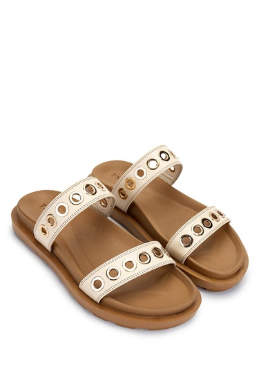  Tamer Tanca Kadın Hakiki Deri Bej Düz Terlik