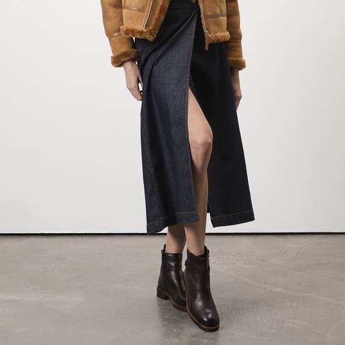  Vesla Metal Aksesuarlı Kahve Kadın Deri Bot